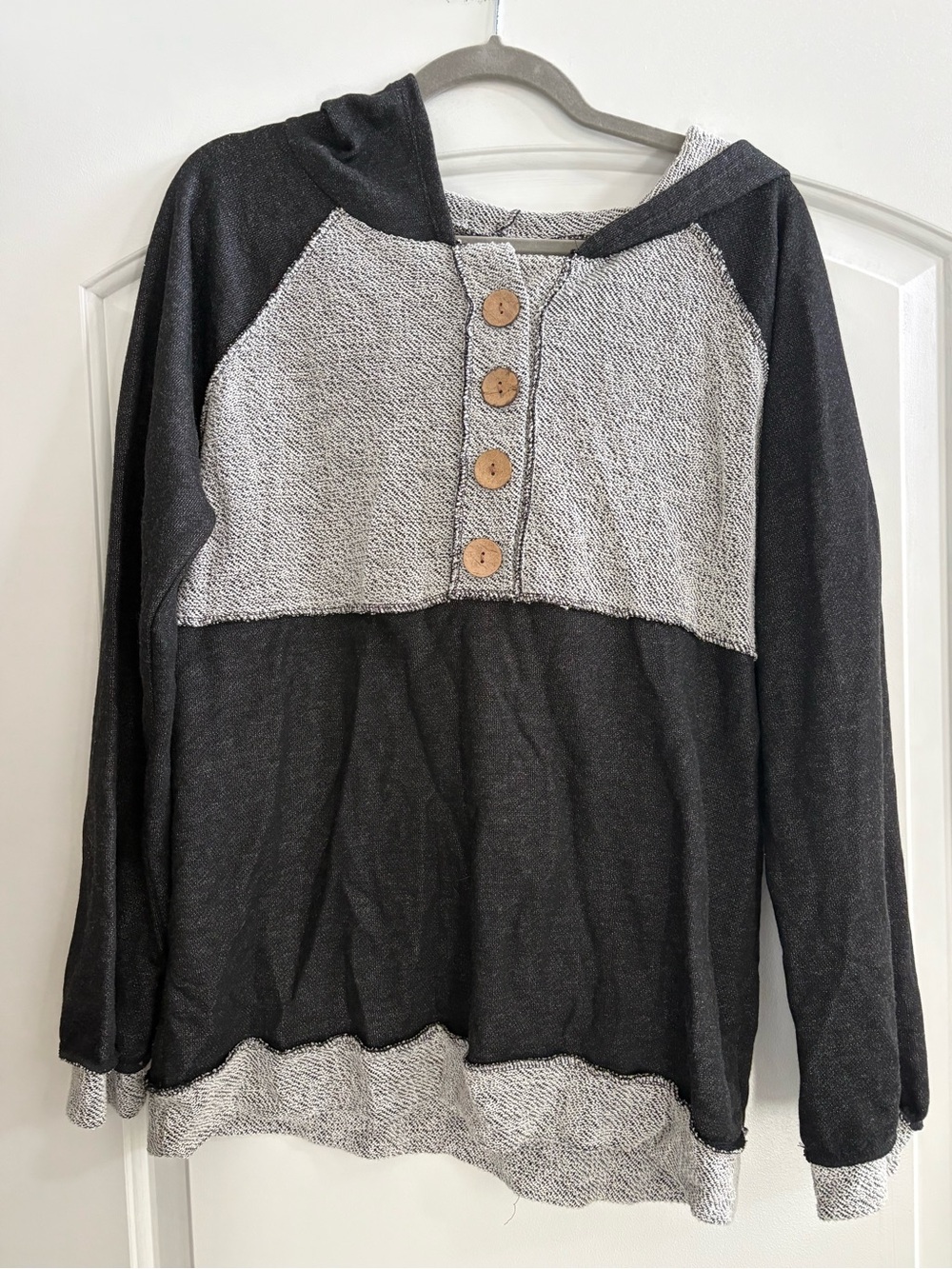 Two-Tone Gray Hooded Button Pullover